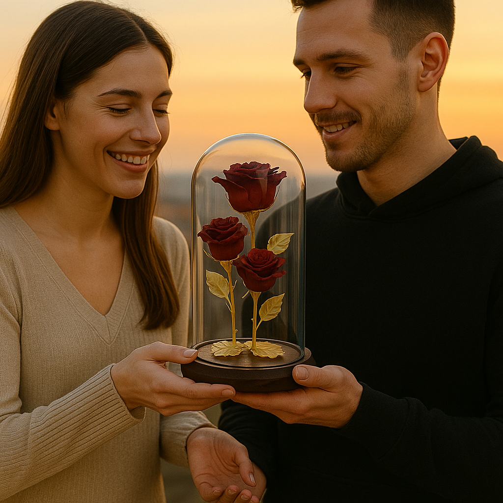 3 Zlatne ruže u staklenom zvonu