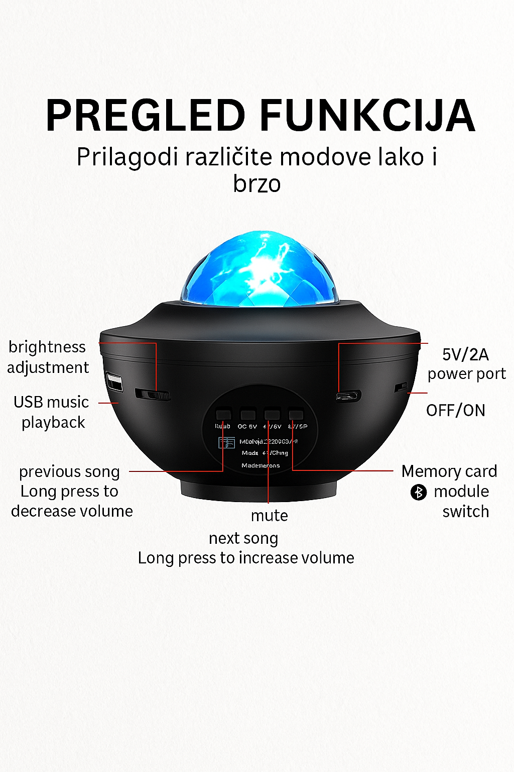 Projektor Zvezdano Nebo + Daljinski + Bluetooth zvučnik